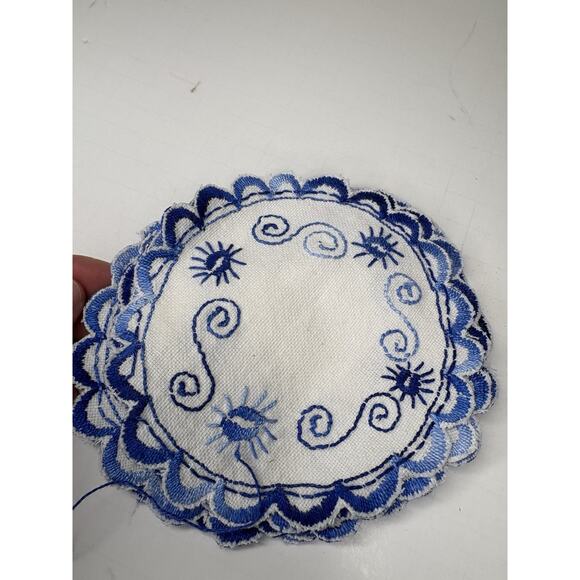 Vintage Needlepoint Drink Cocktail Coasters Set of 6 Handmade Blue Sun Swirl - Picture 4 of 5
